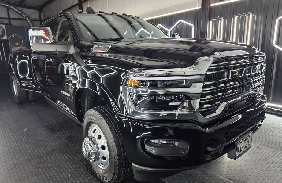 Clean blue care in parking lot